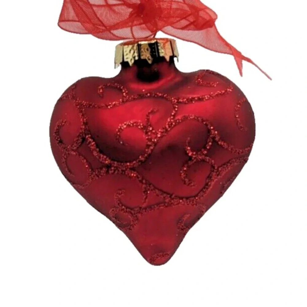 Red Heart Shaped Ornament with Elegant‎ Glitter Design